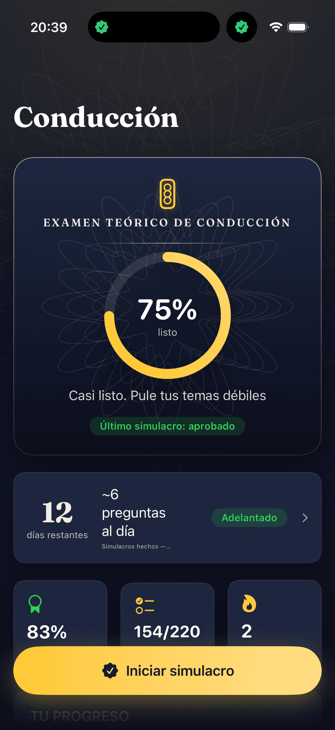 Examen de Conducción home screen
